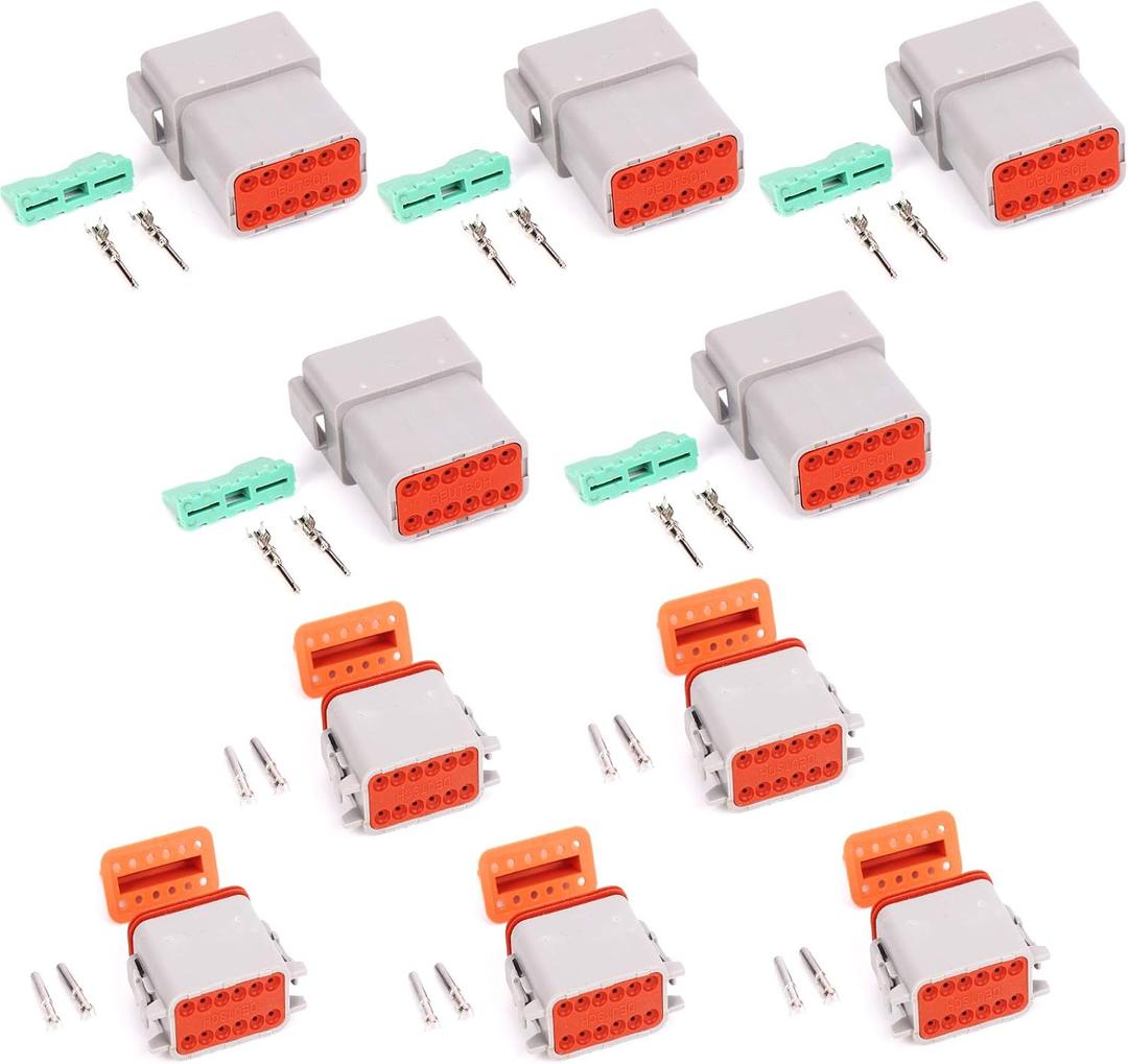 5 Sets 12P DT Connector kit Waterproof Sealed Electrical Plug housing Wire Dt Connector 22-16AWG DT04-12P DT06-12S (Gray)