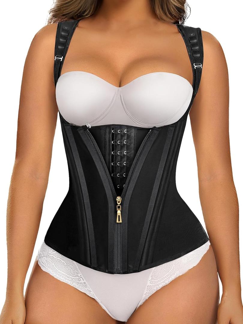 SHAPERX Waist Trainer Corset for Women Tummy Control Sport Girdle Hourglass Waist Cincher Body Shaper with Steel Boned (Medium, Black)
