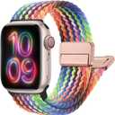 Magnetic Braided Stretchy Loop - Compatible with Apple Watch Band 42mm 46mm 40mm 41mm 44mm 45mm 38mm Ultra/2 49mm Women Men,Elastic Woven Fabric Nylon Strap for iWatch Ultra Series 10 9 8 7 6 5 4 3 SE (01-NEW Pride Edition)