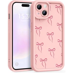 Case for iPhone 14, Pretty Pattern Design for Girls Women Silicone Cover, Soft TPU Material, Thicker Frame Shockproof Protective Girly Case for iPhone 14 (Pink Bow)