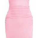 Missufeintl Women's Bodycon Ruched Short Sleeve T Shirt Midi Sundress Fitted Casual Dress (X-Large, Pink)