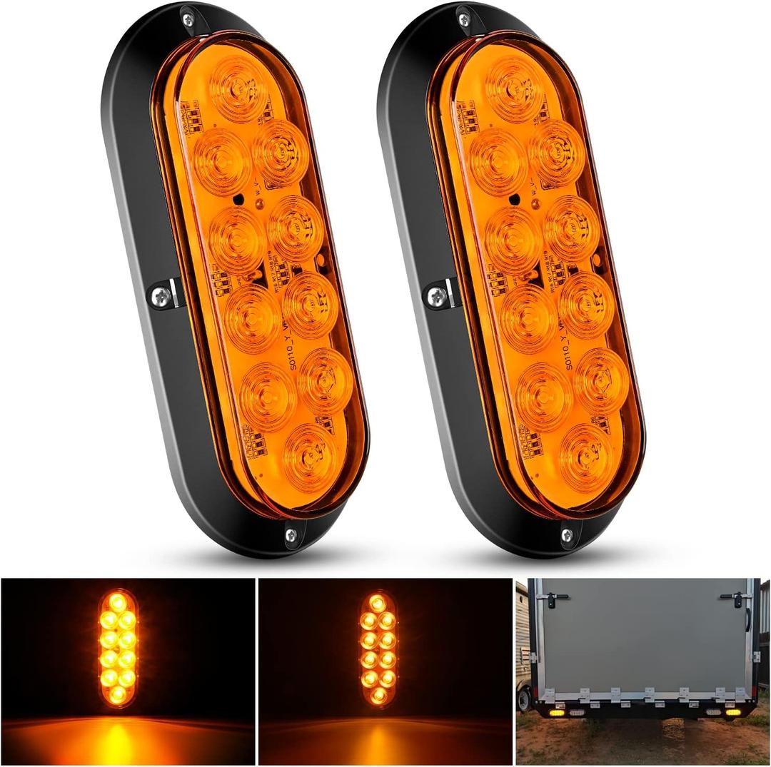 Nilight 6 Inch Oval Amber LED Trailer Tail Lights 2PCS 10 LEDs Waterproof Turn SignalsTrailers Lights for Truck RV Boat Bus Lorry Camper Van Caravan
