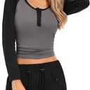 Kate Kasin Womens Henley Long Sleeve Shirts, Juniors Tops for Teen Girls, Cute Baseball Shirt School Trendy Clothes (Gray, XXL)