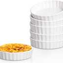 Delling Creme Brulee Ramekins - 6 Piece Set, 8 oz Round Fluted Quiche Dishes, Oven Safe, White