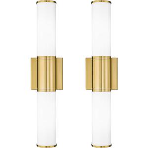 Bathroom Light Fixtures Set of 2, 2 Light Vanity Lights for Mirror with Milk Glass Shade, Up and Down Wall Sconces for Bathroom Bedroom Hallway, Brushed Gold, VL834-BG-ML-2PK