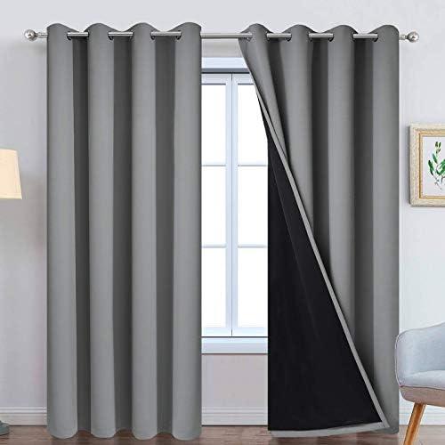 Yakamok 100% Blackout Curtains 84 Inches Long, 1 Thick Layers Heat and Full Light Blocking Soft Thermal Insulated Drapes for Bedroom (52" Wide Each Panel, Grey, 1 Panel)
