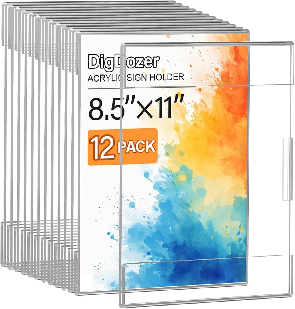12 Pcs Acrylic Sign Holder 8.5 x 11, Dual-Purpose Wall Mount Sign Holders with Adhesive, Clear Plastic Frames Paper Display Sign Holders for Office, Store, Restaurant - Horizontal or Vertical