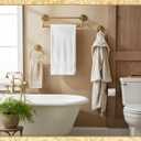 4 Pcs Antique Brass Gold Bathroom Accessories Set Wall-Mounted Towel Rack & Towel Ring & Toilet Paper Holder & Robe Hook, Wall Mounted Brass Vintage Bath Hardware Fixture Set(Double)