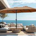 PHI VILLA 15ft Large Patio Umbrellas with Base, Outdoor Double-Sided Rectangle Market Umbrella for Pool Lawn Garden, Maillard Brown