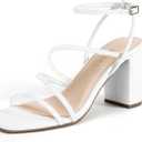 DREAM PAIRS Women's Heels Chunky Block Strappy Square Open Toe Ankle Buckle Heeled Sandals Wedding Party Dress Shoes Indie,Size 6,White,SDHS2428W