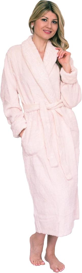 Bath & Robes Women's Chenille Robe With Shawl Large Champagne Cream