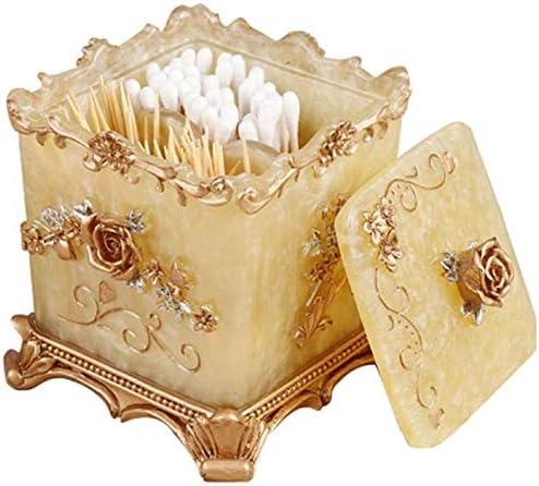 Easycomf Toothpick Holder Dispenser Qtip Holder Vanity Unique Decorative Cute Vintage Gold Golden Box Set Kit For Restaurant Table Appetizer Kitchen Bar Home Parties (Square Champagne Gold)