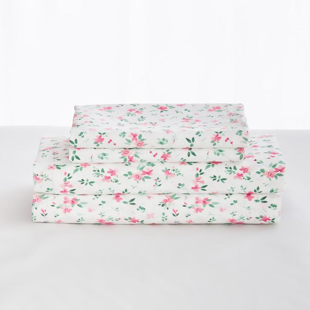 Gogreen 3PC Deep Pocket Twin Sheet Set Fit 14", Breathable Microfiber Soft Twin Size Sheet Set, Hotel Style Bed Sheet Set, Gift for Women, Men - Pink Floral