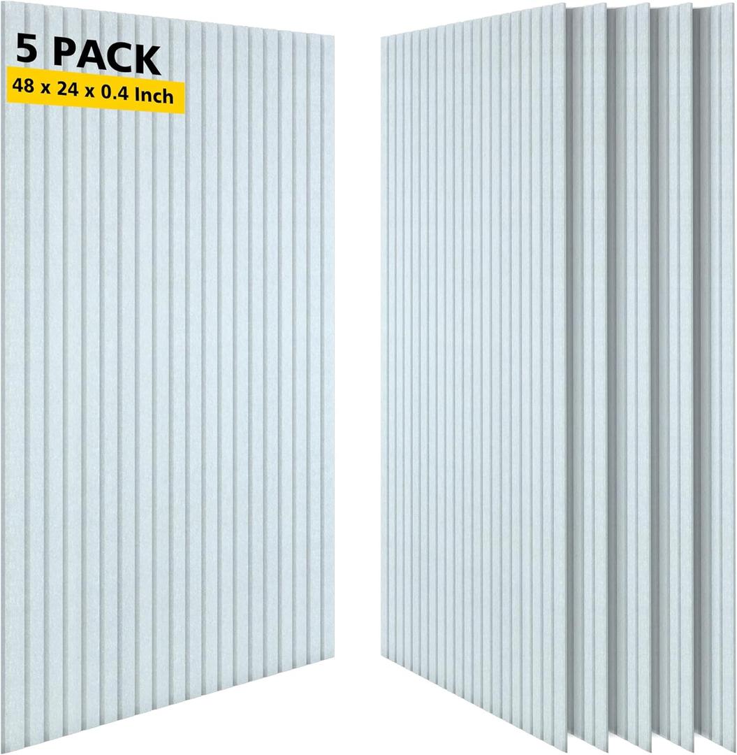 Acoustic Panels,5 Pack Sound Panels Noise Reducing for Walls,48"x24"x0.4" Soundproof Wall Panels,High-Density Acoustic Wall Panels,Decorative Wall Sound Absorbing Panel,White