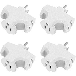 oviitech Three Plug Outlet Adapter, T-Shaped Adapter,Electric Outlet Extender, Sideways Plug Adapter, Heavy Duty Ground Power Tap, UL Listed, White (4PACK)