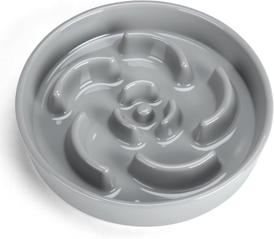 Slow Feeder Dog Bowl, Ceramic 1.5 Cups Dog Food Bowls for Small, Medium, and Large Breed, Anti-Slip Maze Puzzle Food Dish to Slow Down Eating (Grey, 1.5 Cups)