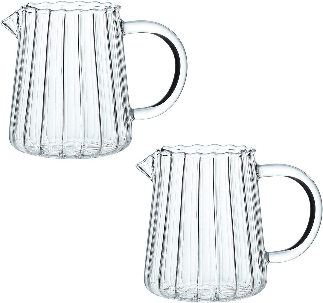 CHOOLD Elegant Wave Shaped Glass Creamer and Serving Pitcher for Coffee, Milk, Sauce - Kitchen Jug Set of 2, 8.5 oz