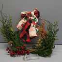 Mini Prelit Winter Wreath with Berry, Pine Leaf and Christmas Bowknot - 12 Inch Small Outdoor Wreath for Thanksgiving Holiday Wall Window Decorations