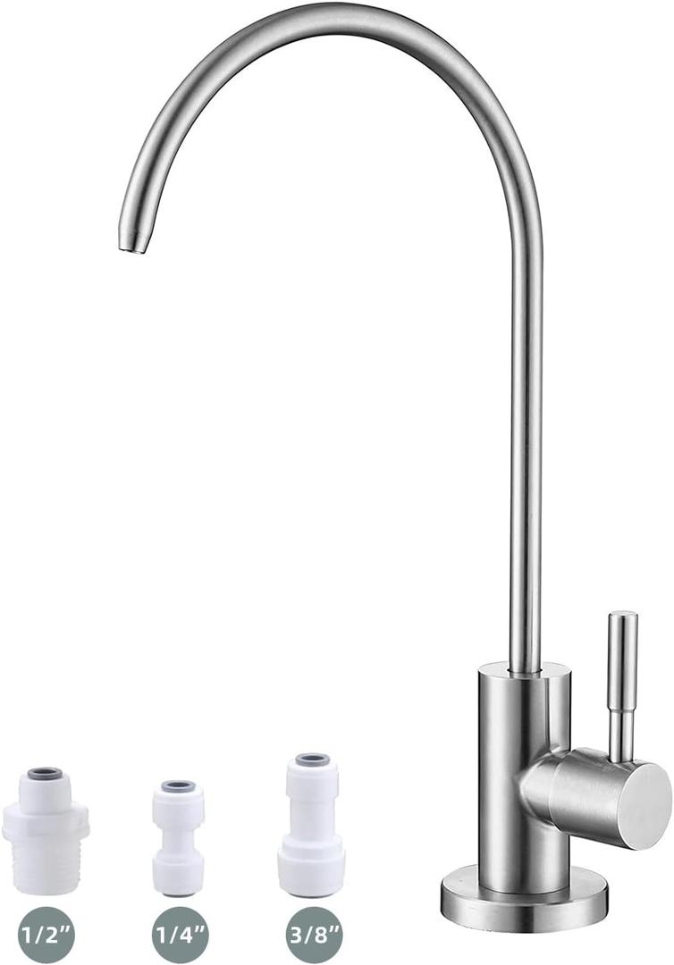 Drinking Water Faucet,Easy to Install Sink Water RO Faucet,Lead-Free Reverse Osmosis Faucets for Kitchen Bar Sink,Brushed Nickel SUS304 Stainless Steel (Medium)
