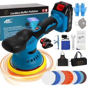 Cordless Car Buffer Polisher Kit 6 Inch with 21V 2x2000mAh & 9 Pcs Attachments, Car Polisher with 8 Variable Speed 2800-5500RPM, Orbital Polisher for Detailing, Sanding, Scratch Removing