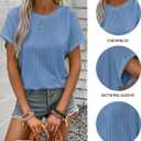 Womens Summer Tops Crochet Cap Short Sleeve Shirts Casual Loose Texture Round Neck Knit Tshirts Blouse (Blue, XXL)