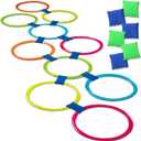 2-In-1Hopscotch & Bean Bag Toss,Combine Hopscotch Rings with Bean Bag Toss Game, Bean Bag Toss Game for Kids,Hopscotch Outdoor Game,Agility Rings,Fun Playground Toys for Boys and Girls