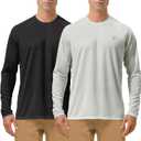 Roadbox Mens UPF 50+ UV Sun Protection Shirts Outdoor Long Sleeve SPF Rash Guard for Fishing Hiking Swimming Running (2 Pack - Black, Gray)