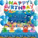 Under the Sea Birthday Party Decorations Ocean Animal Birthday Banner Backdrop Balloons Sea Animals Centerpiece Shark Sea Creatures Tablecloth for Kids Underwater Tropical Bday Baby Shower