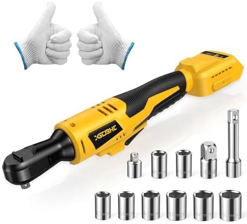 3/8 Inch Cordless Ratchet Wrench for DeWalt 20V Max Battery - 42Ft-Lbs Brushless Motor Electric Ratchet Set with 0-220RPM Variable Speed, 8 Sockets, 3/8" and 1/4" Adapters,3" Extension Bar (Tool Only)