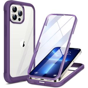 Miracase Glass Case for iPhone 13 Pro Max 6.7 inch, Upgrade Full-Body Clear Bumper Case with Built-in 9H Tempered Glass Screen Protector for iPhone 13 Pro Max, Purple