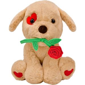 Mothers Day Gifts for Mom: 10 inch Funny Cute Plush Dog with Rose for Mom Wife Fiance Girlfriend Women Kids Naughty Stuffed Animals Romantic Gifts for Birthday Valentines Day Wedding Anniversary Xmas