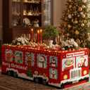 Peryiter Christmas Rectangle Fitted Tablecloth Santa Claus Bus Washable Xmas Table Cover Polyester Reusable Rectangular Tablecloth for Christmas Winter Holiday Party Decoration Dining Supply