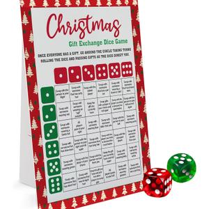 Exchange Dice Game, One Instruction Standing Sign with 2 Dice, Christmas Group Party Game, Xmas Gift Swap Game-SDGE02