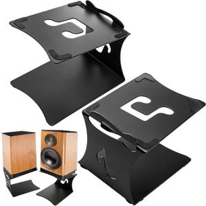 2 Pack Desktop Speaker Stands with Vibration Absorption Pads, Metal Bookshelf Speaker Riser Pair Support Up to 8 lbs Each, Desk Audio Stand, Studio Monitor Stand for Computer Speakers, Black
