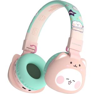 Icarer Kids Bluetooth Headphones with 85dB Volume Limiter, Bluetooth 5.4 & 20H Playtime, Ultra-Soft Foldable Over-Ear Headset with Mic, FM/TF/Wired Mode, Cute Animal Design for School Travel (Pink)