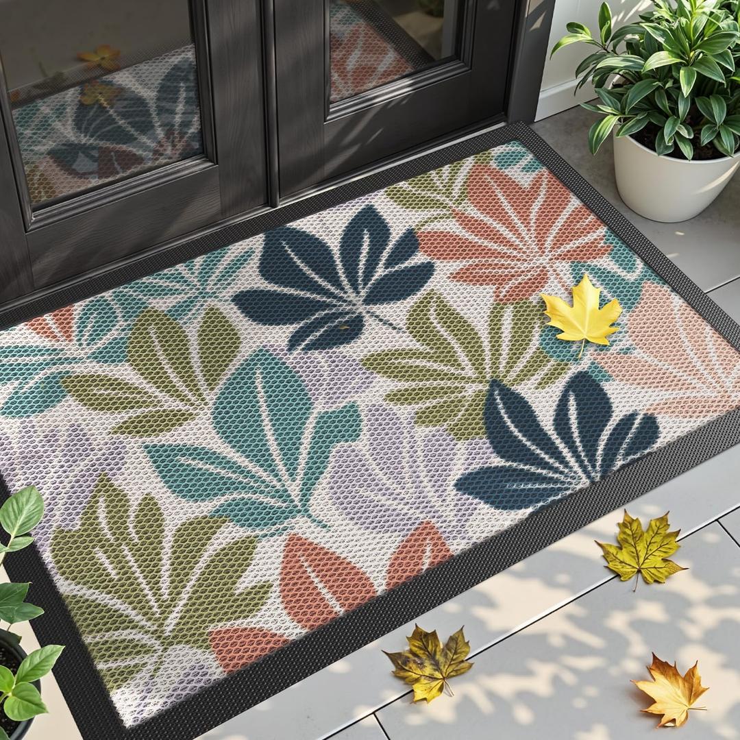 DEXI Fall Front Door Mat Outside Entrance, 32x48 Autumn Colorful Leaves