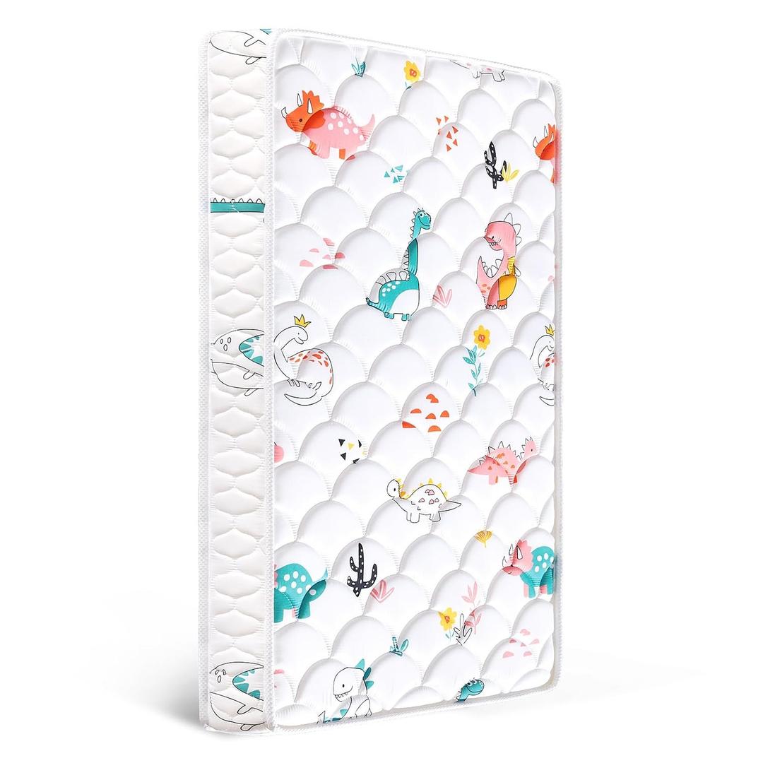 Premium 5" Crib Mattress and Toddler Mattress, Dual-Sided and Firm, Hypoallergenic Crib Mattress, Fits Standard Crib and Toddler Bed (52" x 27.6" x 5", Dinosaur Party)