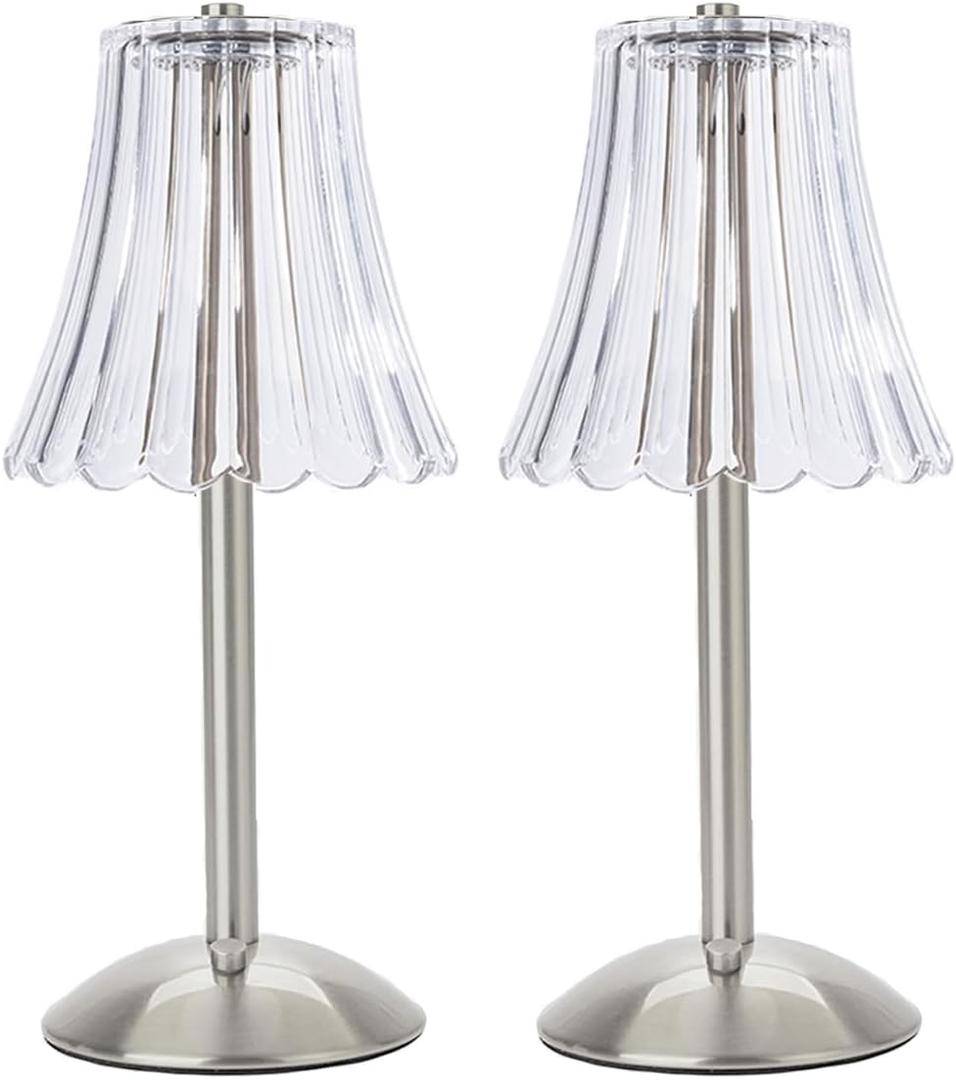 Cordless Table Lamps for Home,Table,Dining Room, Gold Rechargeable Lamps, USB Charge 12'' Tall LED Brass Portable Outdoor Indoor Table Lamp with Built-in Dimmer (Silver-Pack 2)