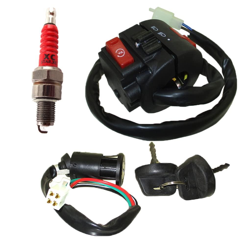 DJ-Motor 4 Wires Ignition Key Switch 3 Function Left Starter Switch Spark Plug Assembly for 50cc 70cc 90cc 110cc 125cc TaoTao SUNL Chinese ATV Quad 4 Wheeler