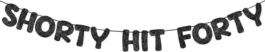 Fulmoon Pre Strung Shorty Hit Forty Banner Glitter 40th Birthday Decorations Funny Birthday Banner for Women and Men 40th Party Sign Gift 40 Year Party Favors Supplies (Black)