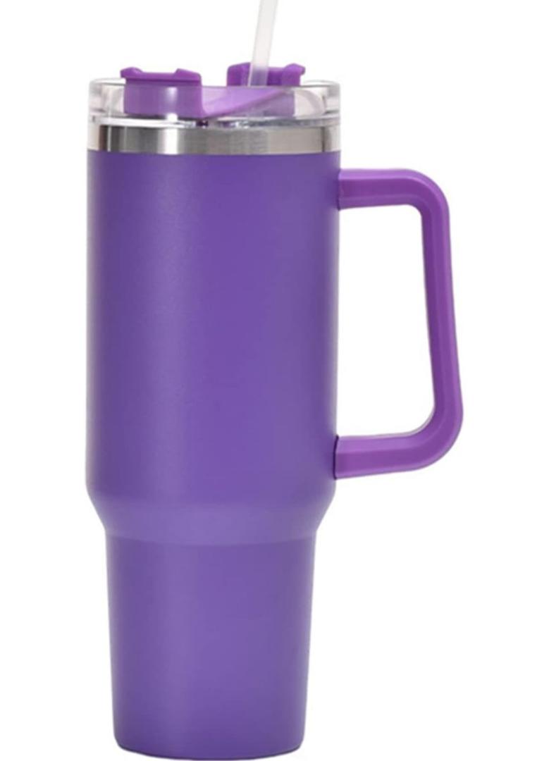 40oz Insulated Travel Mug Tumbler With Handle and Straw,Stainless Steel Double Wall Vacuum Cup Keep Drink Cold and Hot (Purple)