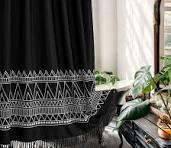 Shower Curtain & Rings, Black Curtain,White Rings, Tapestry Style, Bohemian Style