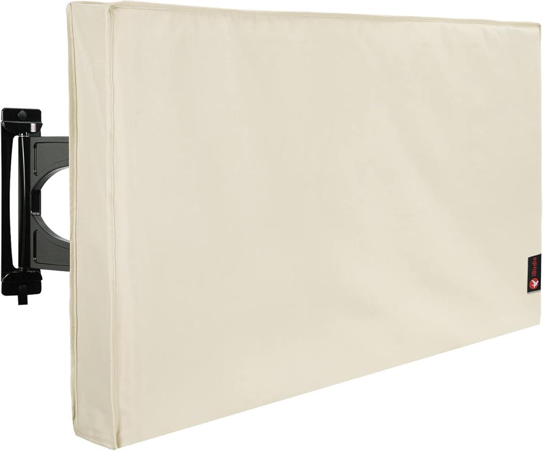 iBirdie Outdoor TV Cover 52 to 55 inch Weatherproof, Cover Size 52''L x 31''H, Waterproof for Outside Flat Screen 52 to 55 inch TV, Beige, 600D Thick Fabric Screen Protector with Bottom