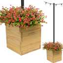Extra Large Decorative Wooden Planter w/ Universal Pole Support for String Light Poles,Umbrellas,Bird Feeders. Solid Wood Outdoor Garden Box for Plants(Does not include Pole), 17"x17"x18", Natural