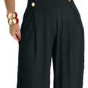 Ophestin Jumpsuits for Women Dressy Summer Sexy Wrap V Neck Buttons Wide Leg Pants Tank One Piece Jumpsuits Rompers (Small, Black)