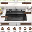 33x22 Inch Kitchen Sink Black Drop In Stainless Steel Kitchen Sinks 16 Gauge Single Bowl Workstation Luxury Top Mount Sink with 6 Accessories Include Glass Rinser (Black)