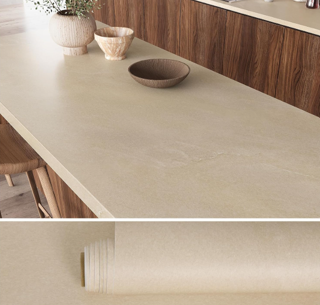 VEELIKE Minimalist Beige Marble Contact Paper for Countertops Waterproof Counter Top Peel and Stick Thick Marble Wallpaper for Kitchen Bathroom 15.7''x118'' Self Adhesive Removable Vinyl Countertop