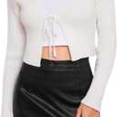 Floerns Women's Tie Front Long Sleeve Rib Knit Shrug Sweaters Cardigan Crop Top (Medium, White)