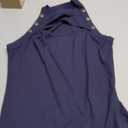 Vrtige Women's Cut Out Front Sleeveless Crew Neck Slim Fit Ribbed Tank Shirt Top (Medium, Navy Blue)