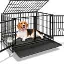 Homey Pet 43 Inch Heavy Duty Dog Crate Cage Kennel for Medium Dogs with Three Door, Divider, Removable Grid & Tray, 4 x Lockable Wheels, 2 x Bowls, Stackable Drop Cages for Breeders, Groomers
